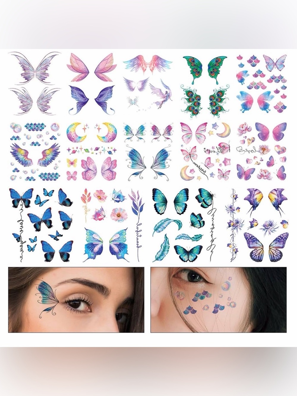 14 Sheets Glitter Butterfly Temporary Tattoos